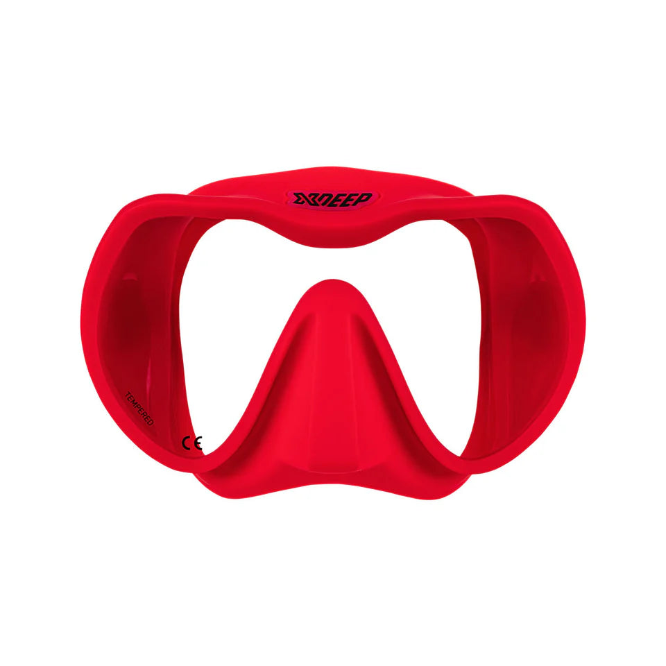 Red XDEEP Radical low-volume scuba diving mask with frameless single-lens design