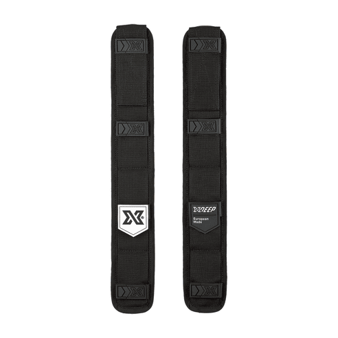 Two black straps with XDeep logo on a white background